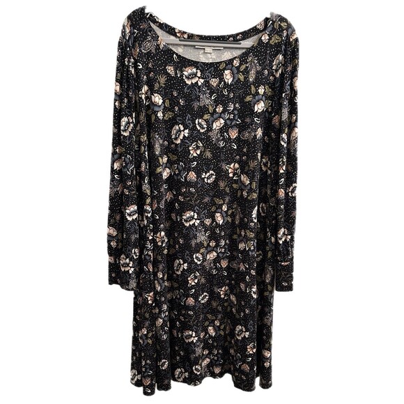 LOFT Dress Women’s Black Floral Fit & Flare Ultra Stretch Long Sleeve Sz 20-22 - Picture 2 of 9